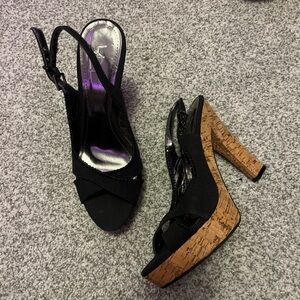 Chic Black Slingback Heels with Cork Platform
